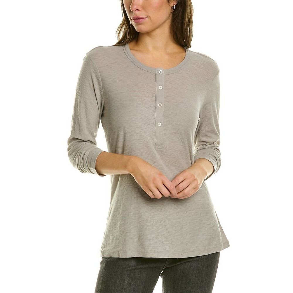 James Perse Women's Cotton Modal Slub Henley Long Sleeve Top Tee T-Shirt